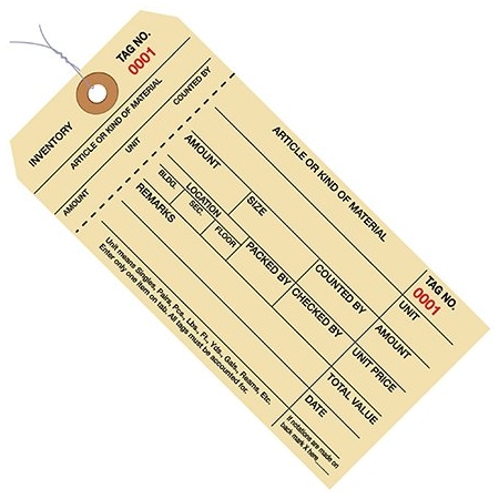 Bsc Preferred 6 1/4 x 3 1/8'' - 7000-7999 Inventory Tags 1 Part Stub Style #8 - Pre-Wired, 1000PK BUY00016024